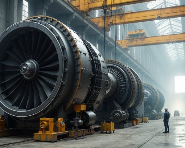 Industrial Facility with Large Jet Engines on Platforms