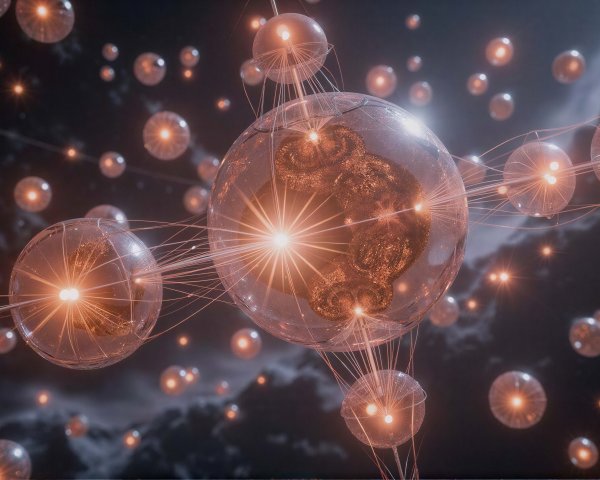 Translucent Orbs with Glowing Centers in Dark Sky