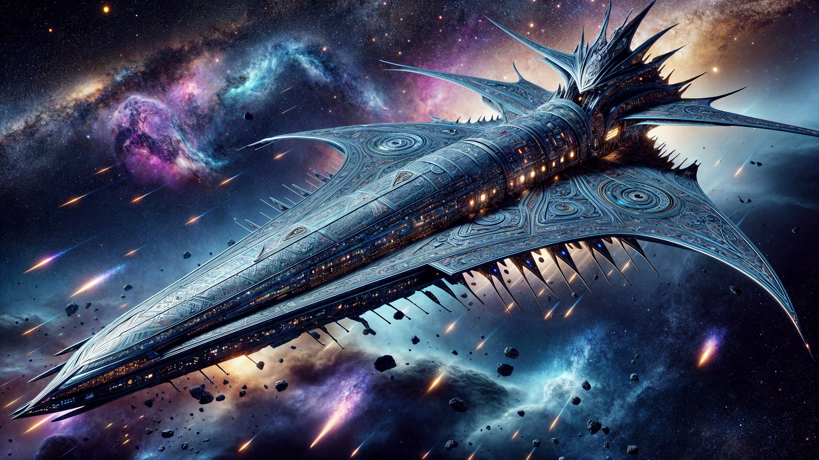 Intricately Designed Spaceship in Cosmic Landscape