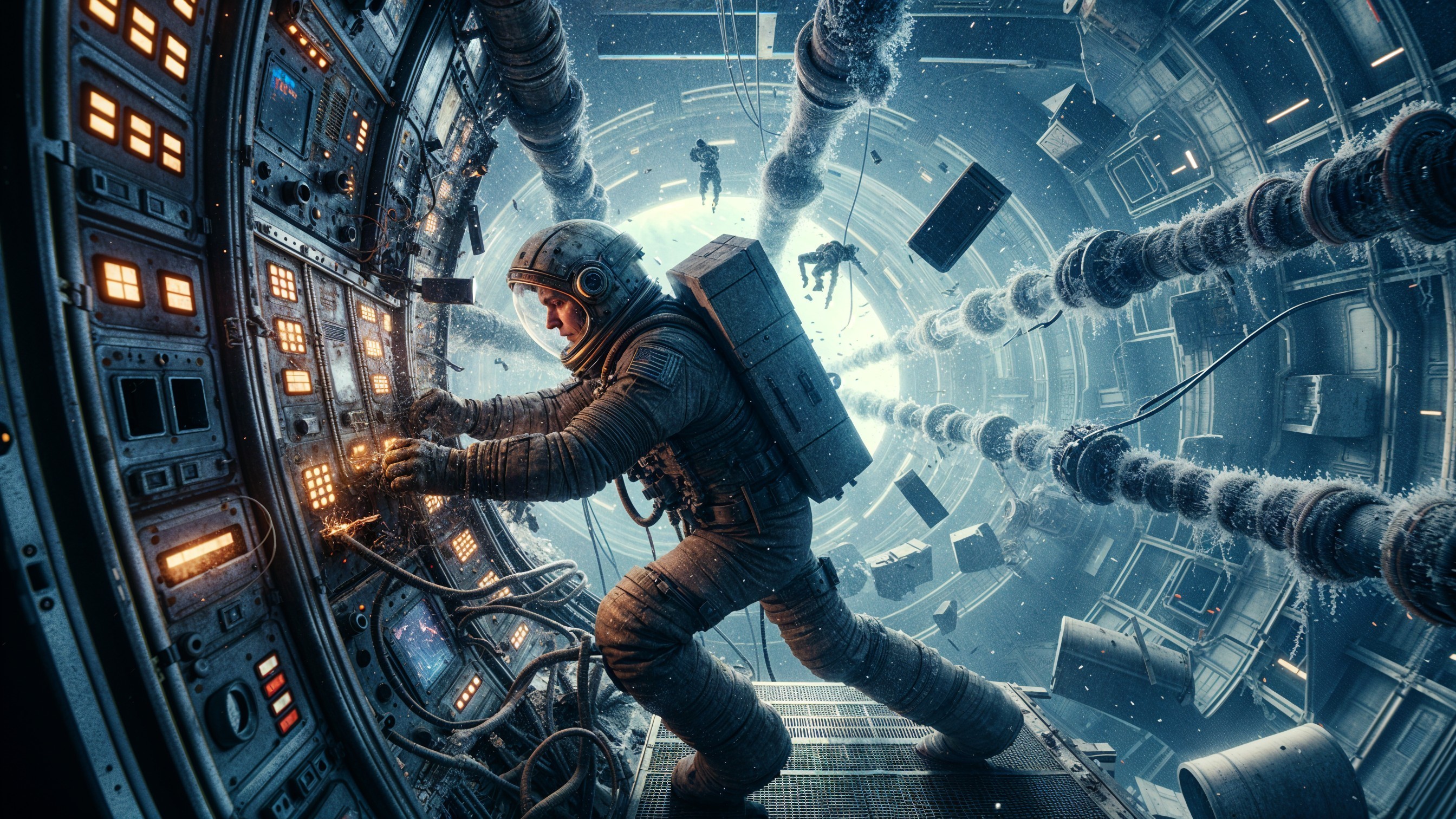 Astronauts in Futuristic Spacecraft with Control Panels