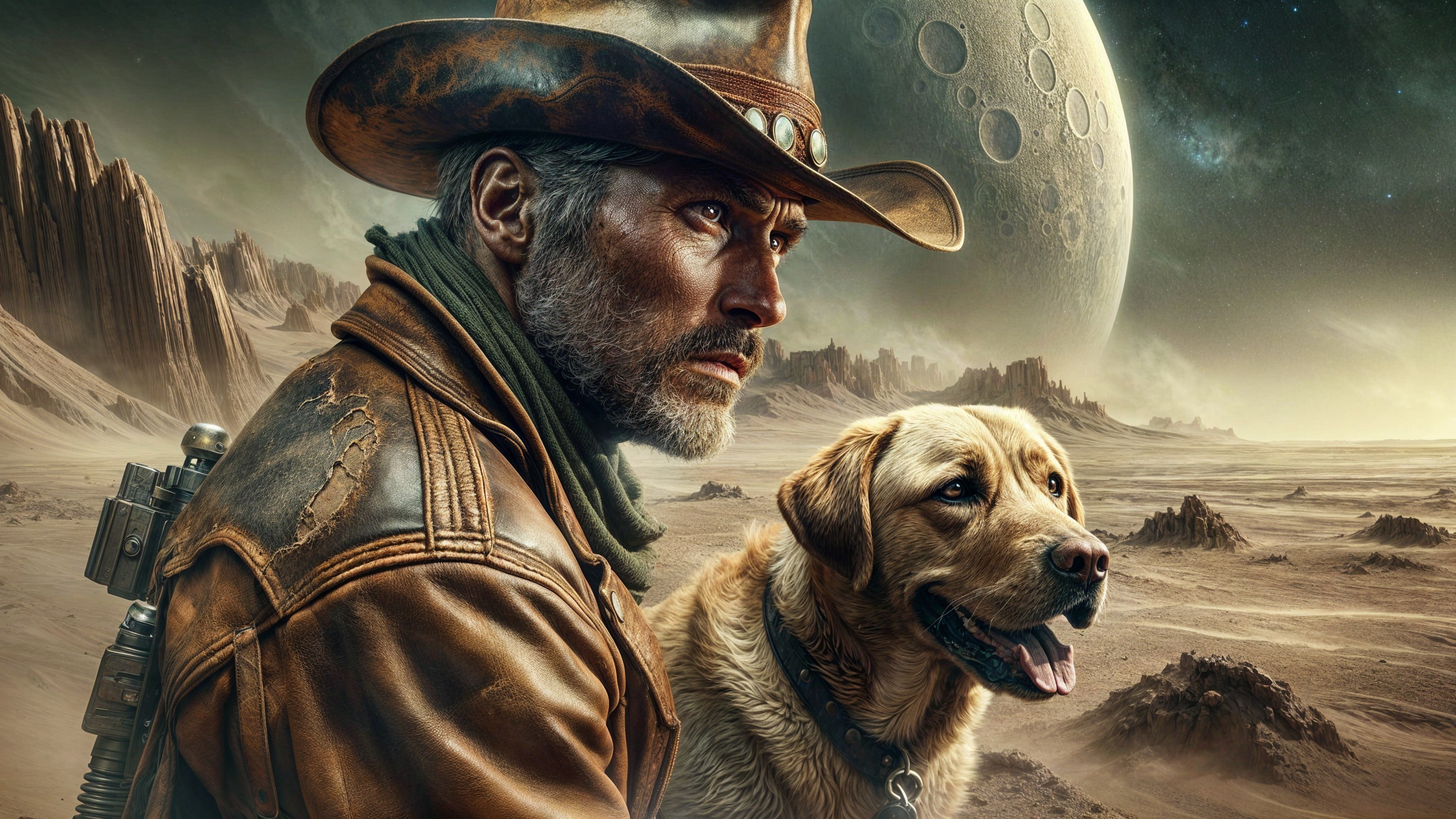 Cowboy and Dog in Extraterrestrial Landscape Adventure