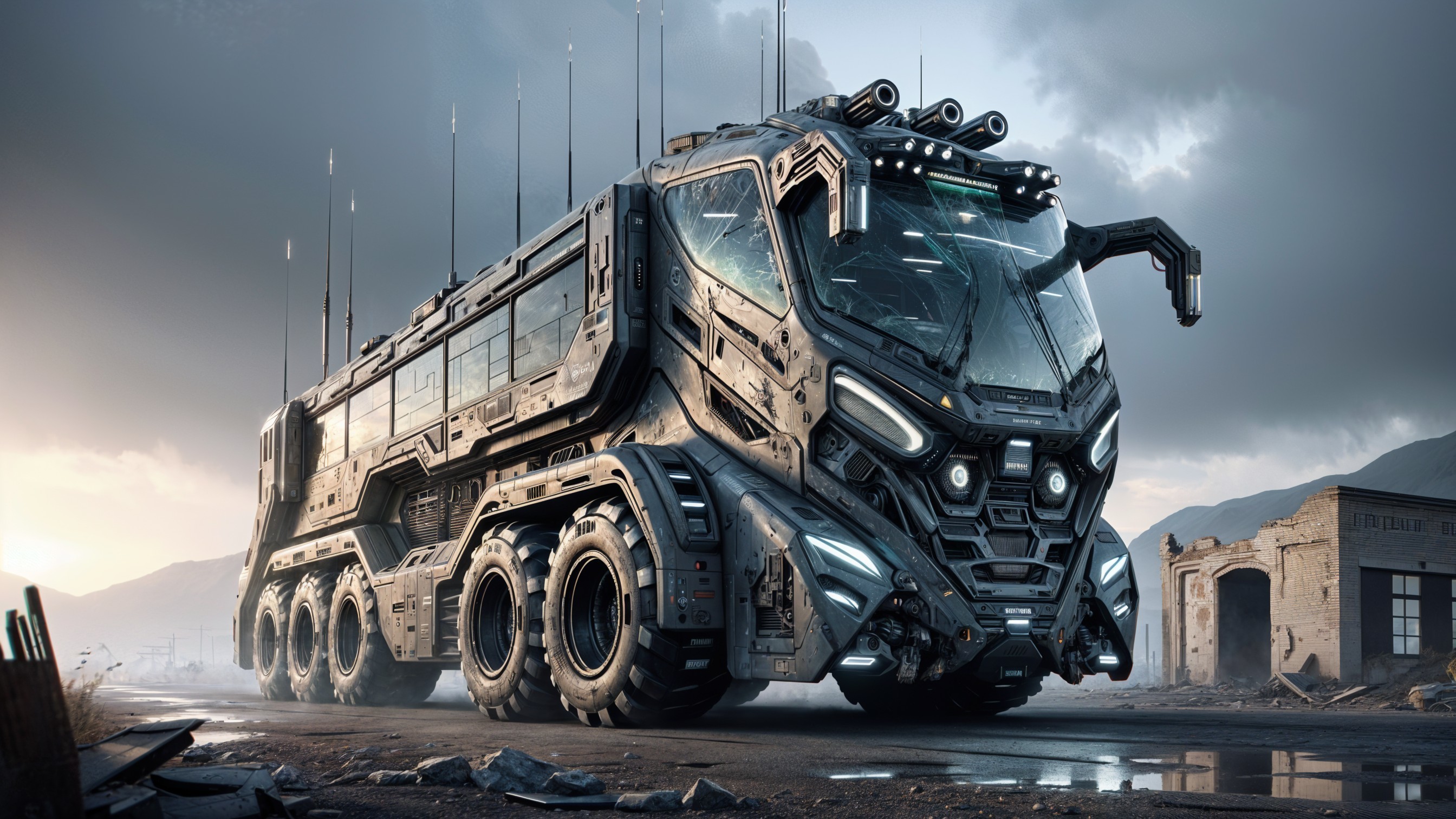Futuristic Armored Vehicle in Post-Apocalyptic Setting