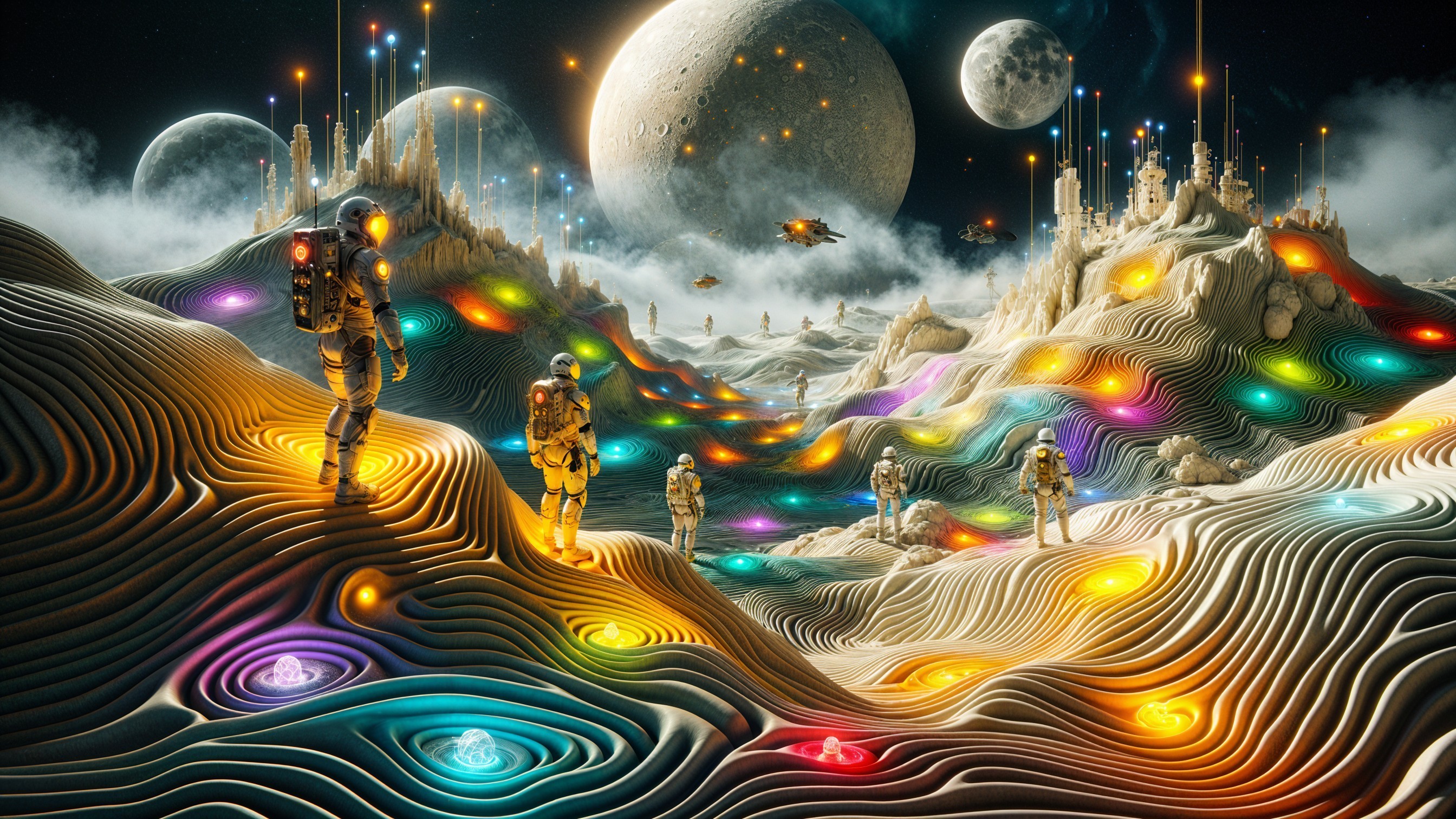 Surreal Extraterrestrial Landscape with Astronauts