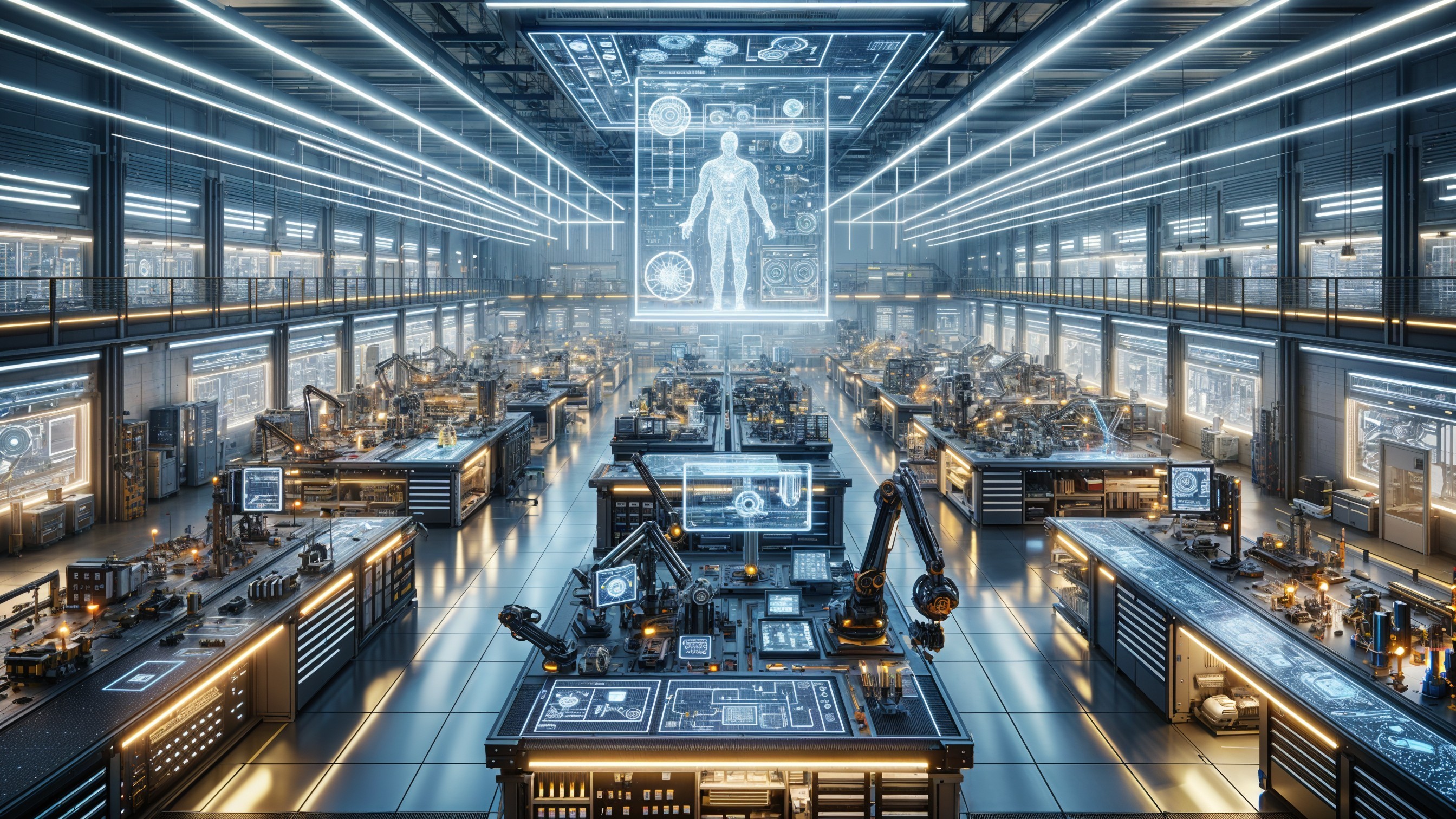 High-Tech Laboratory with Advanced Robotic Workstations