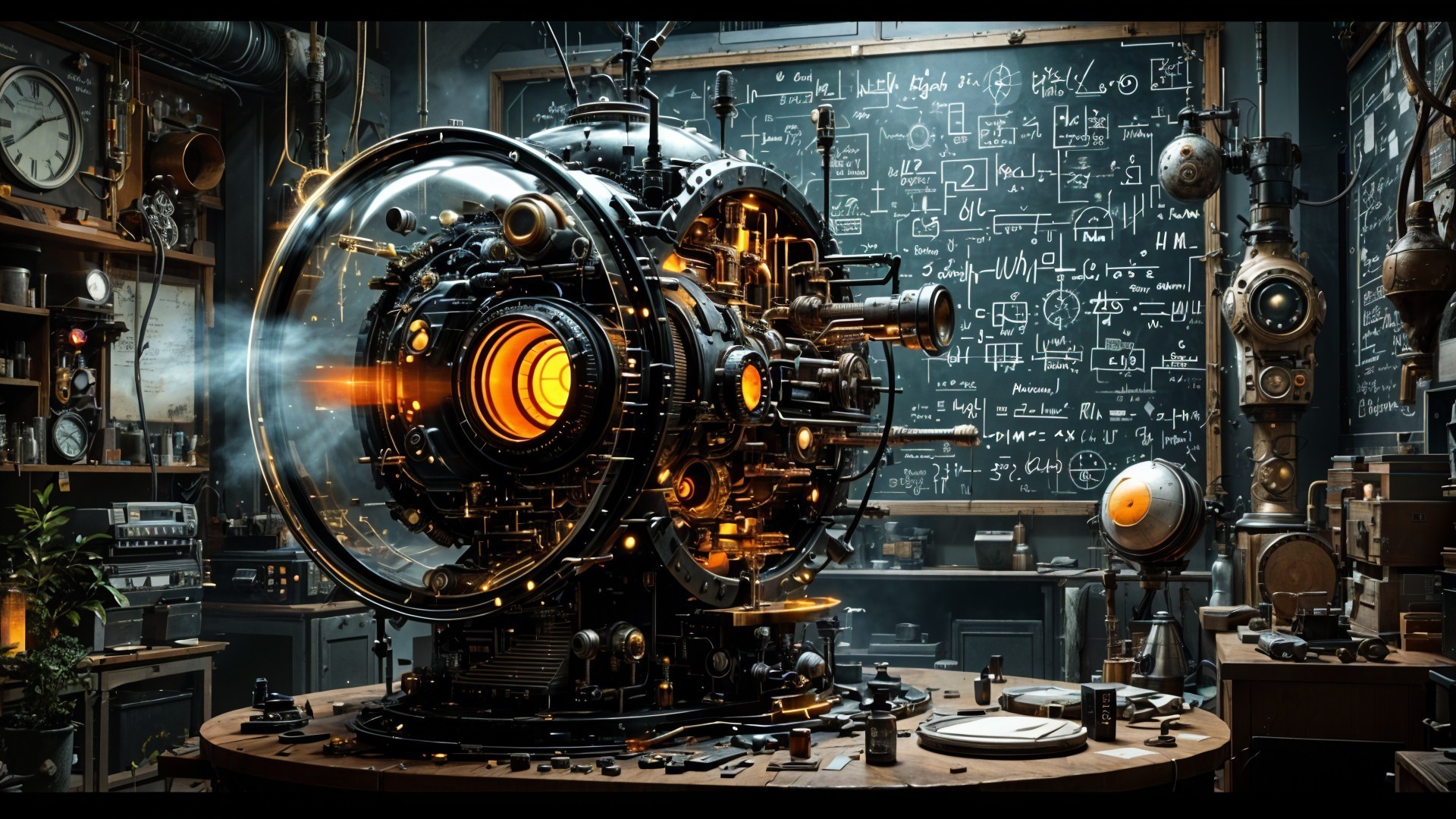 Steampunk Device in a Cluttered Workshop Setting