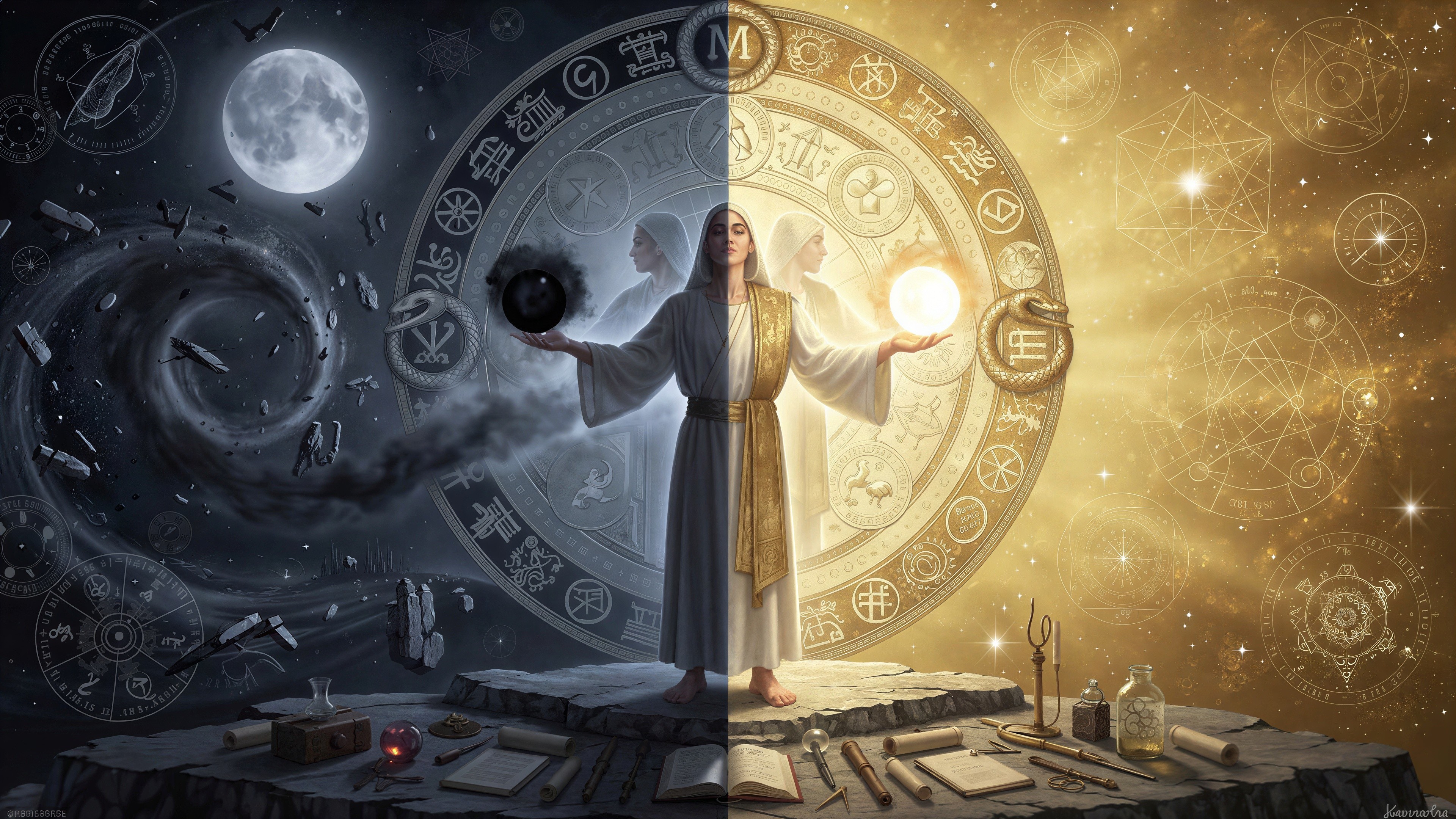 Fantasy Digital Painting of Cosmic Light and Darkness