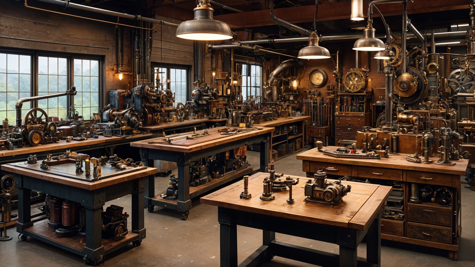 Vintage Workshop with Machinery and Industrial Decor