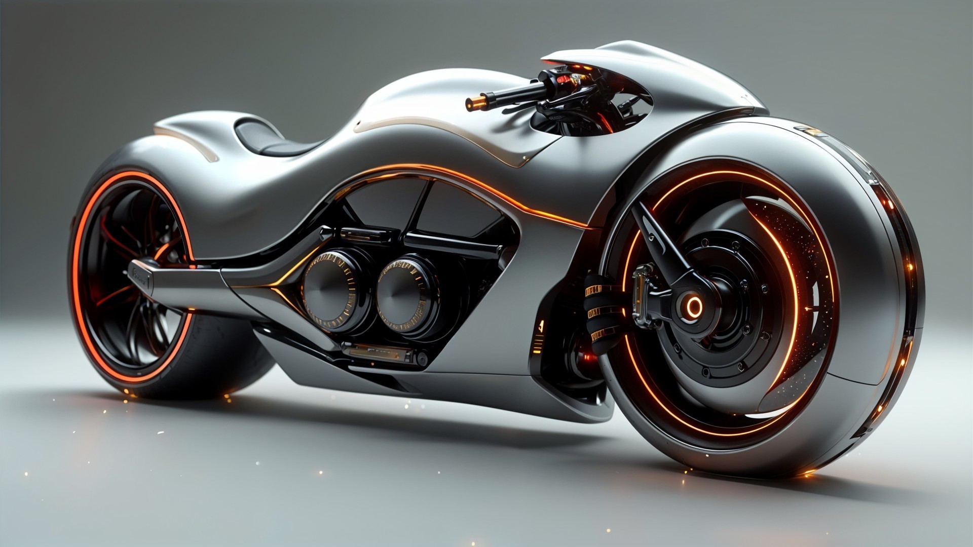 Futuristic Motorcycle with Sleek Design and Highlights