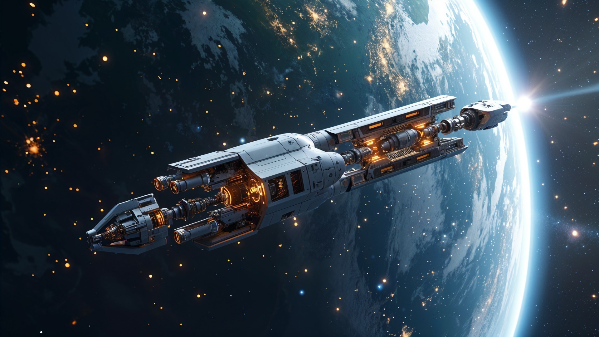 Futuristic Spacecraft with Earth in Background