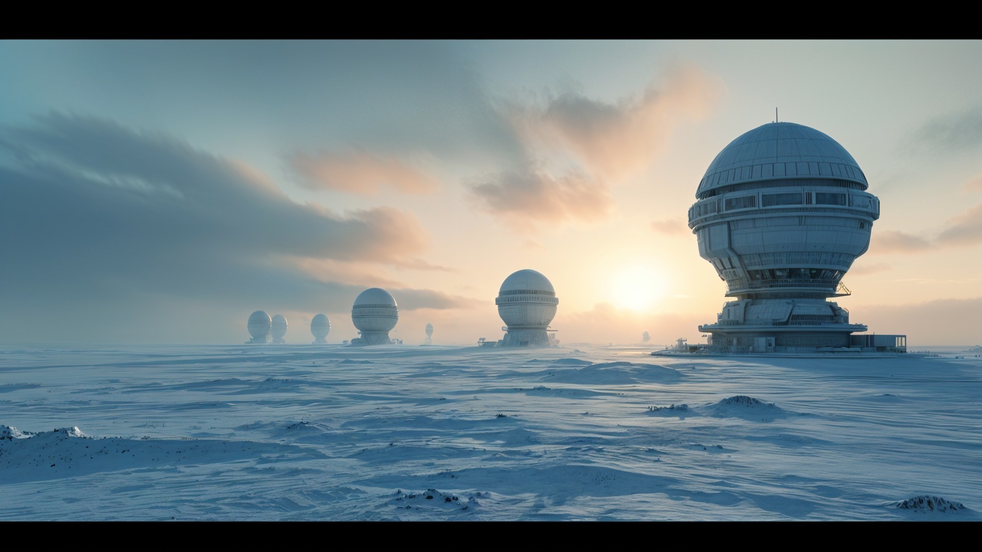Icy Landscape with Futuristic Dome Structures