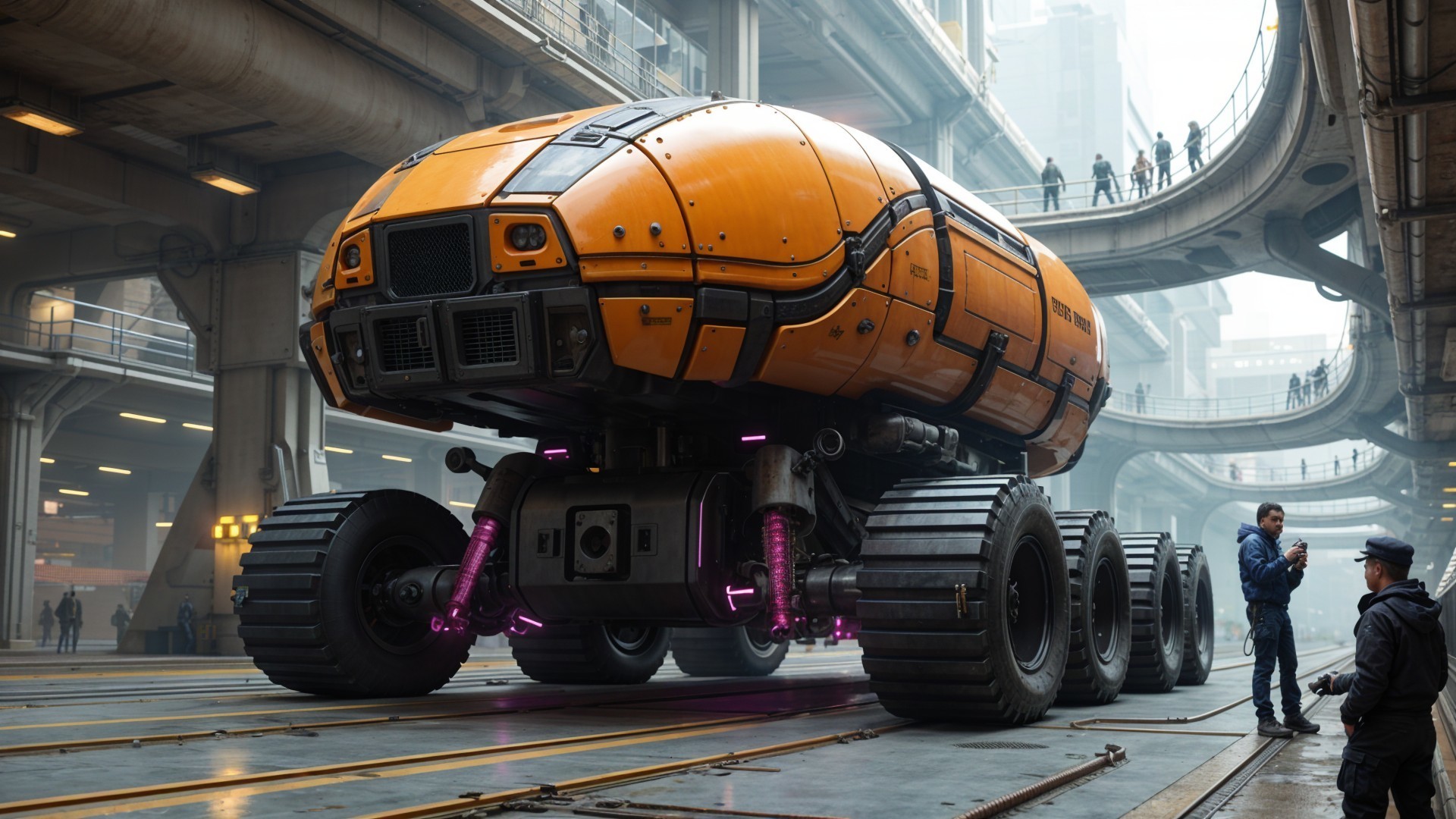 Futuristic Vehicle in Industrial Setting with Details