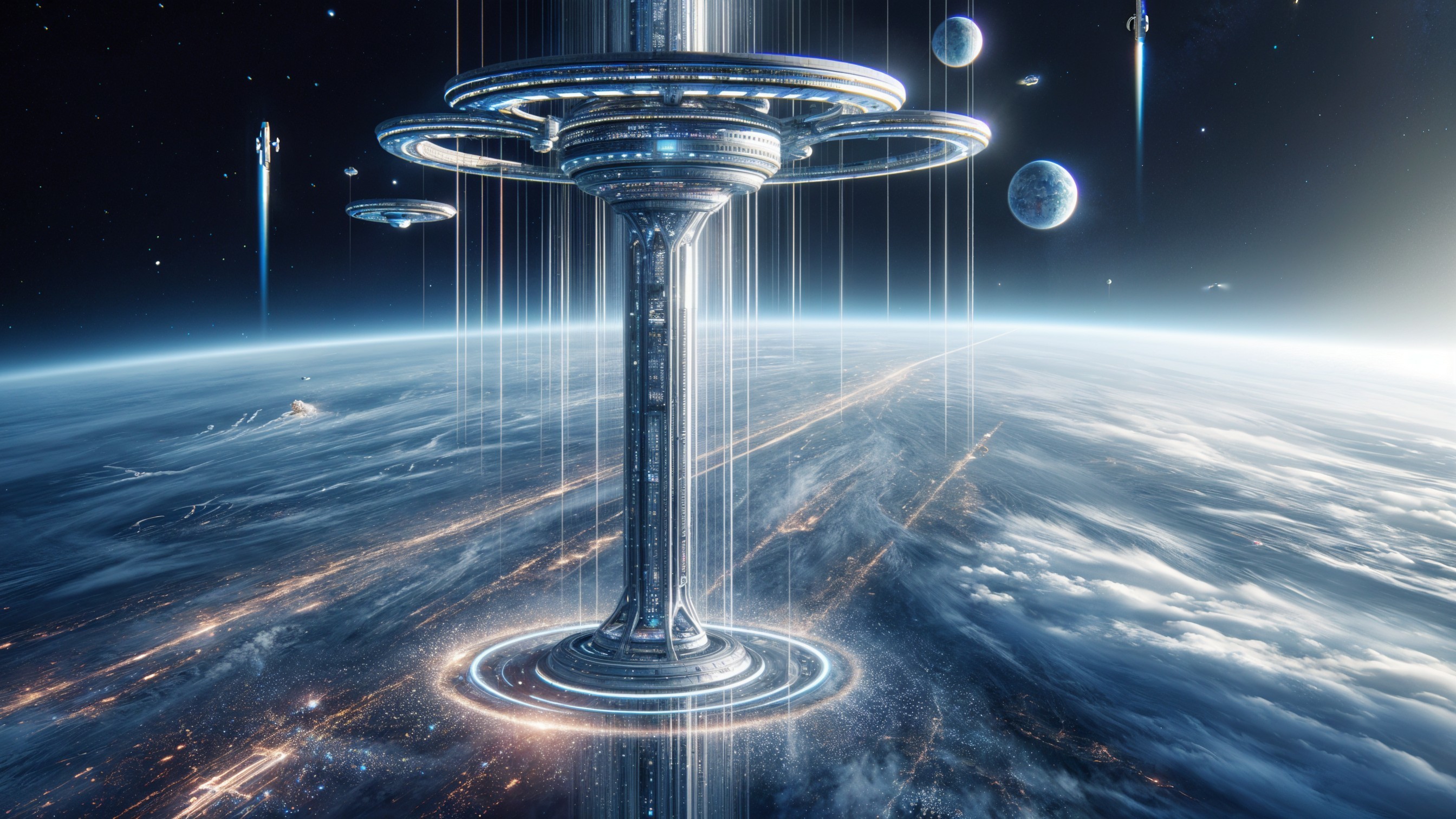 Futuristic Space Station Above Earth with Celestial View