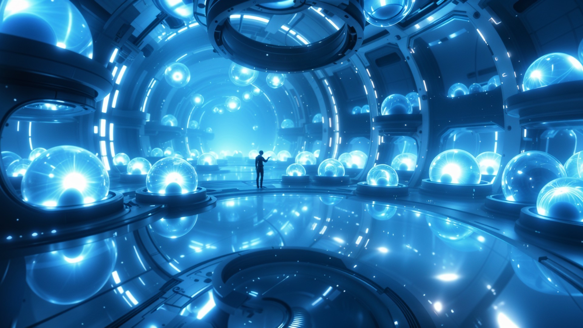 Futuristic Laboratory with Glowing Energy Displays