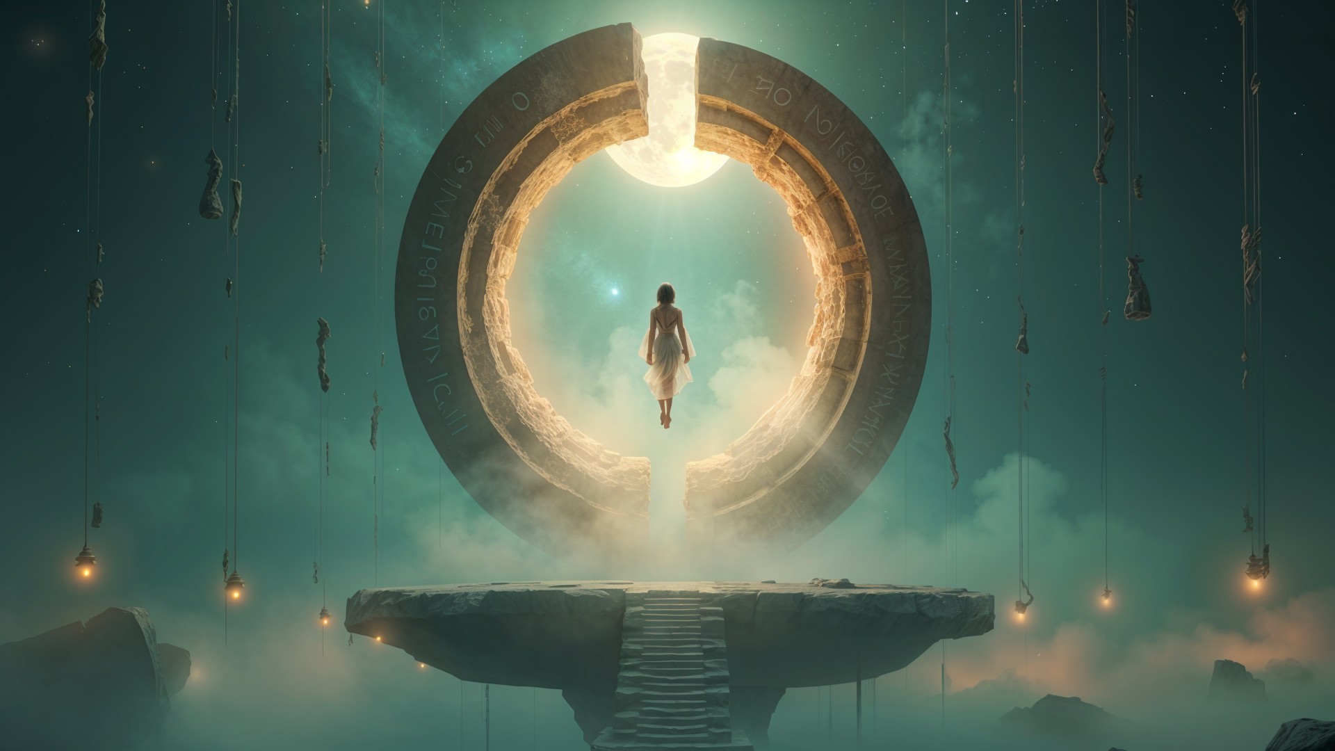 Mysterious portal in a surreal, ethereal landscape