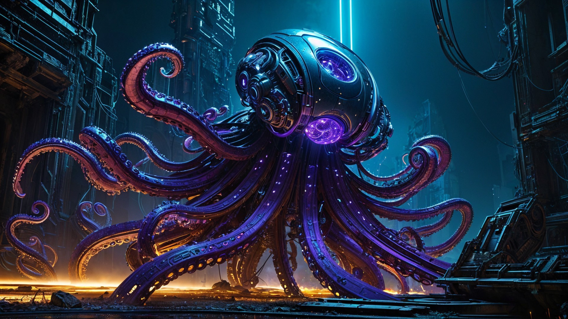 Futuristic Robotic Octopus in High-Tech Urban Setting