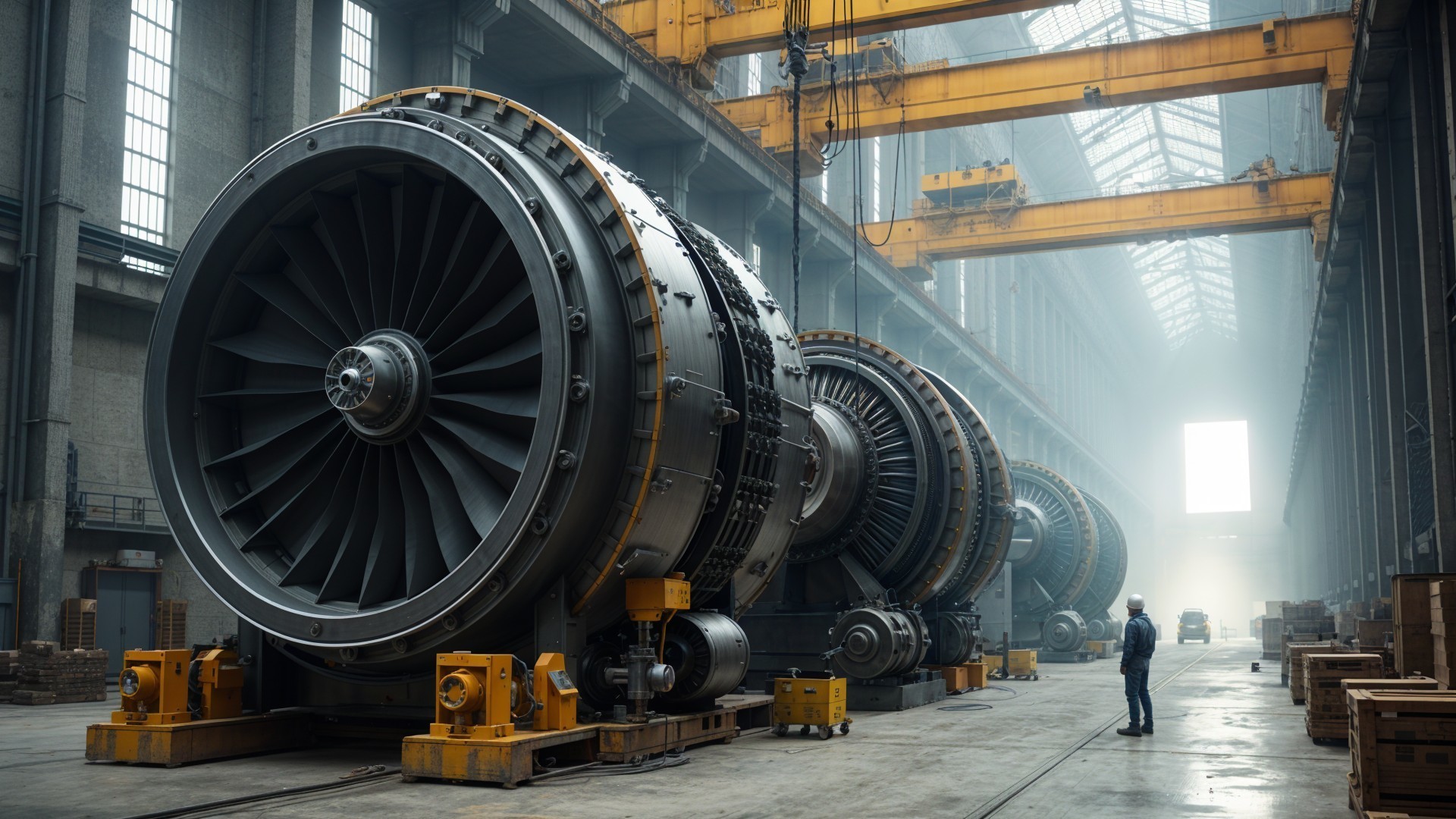 Industrial Facility with Large Jet Engines on Platforms
