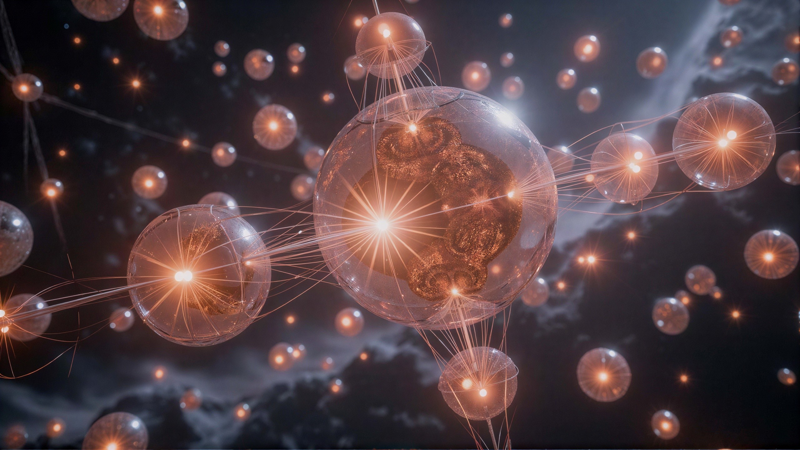 Translucent Orbs with Glowing Centers in Dark Sky