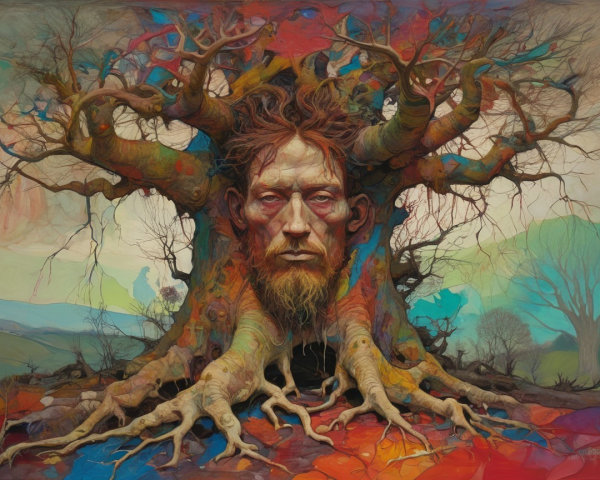 Surreal Artwork of Tree Merging with Human Face