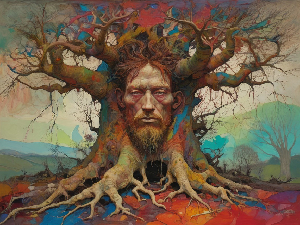 Surreal Artwork of Tree Merging with Human Face