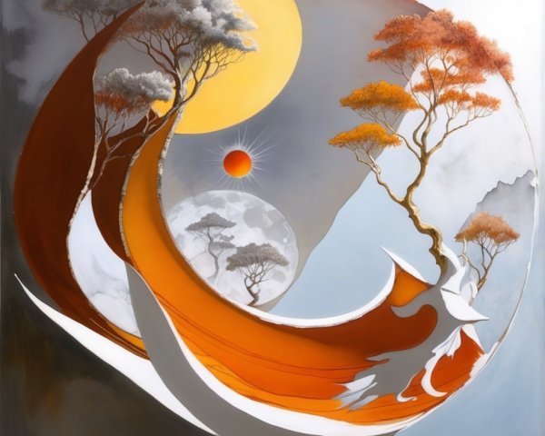 Surreal Landscape with Circular Composition and Colors