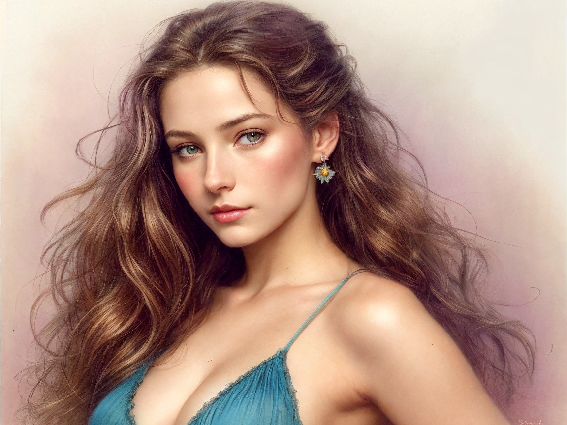 Portrait of a Young Woman in a Blue Dress