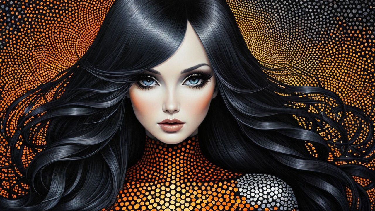 Glamorous Woman Illustration with Bold Outfit and Details