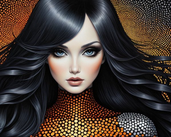 Glamorous Woman Illustration with Bold Outfit and Details