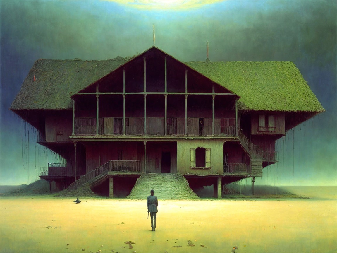 Surreal Abandoned House in a Desolate Landscape