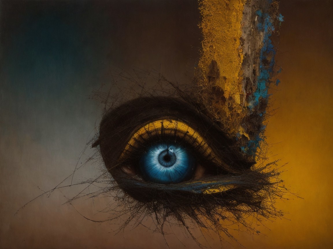 Surreal Close-Up of a Blue Iris with Textured Background