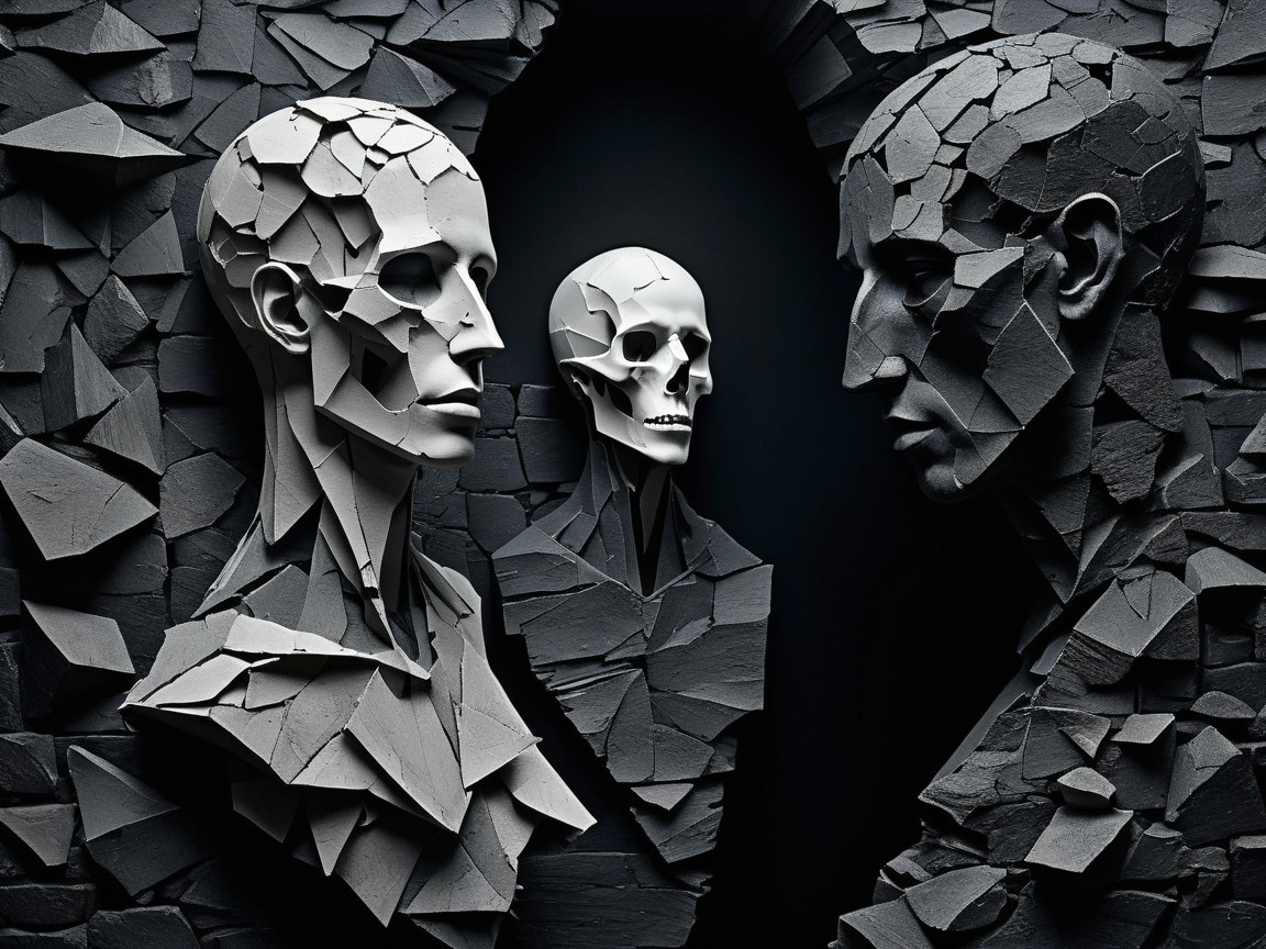 Abstract Sculptures of Human Figures with Skull Element