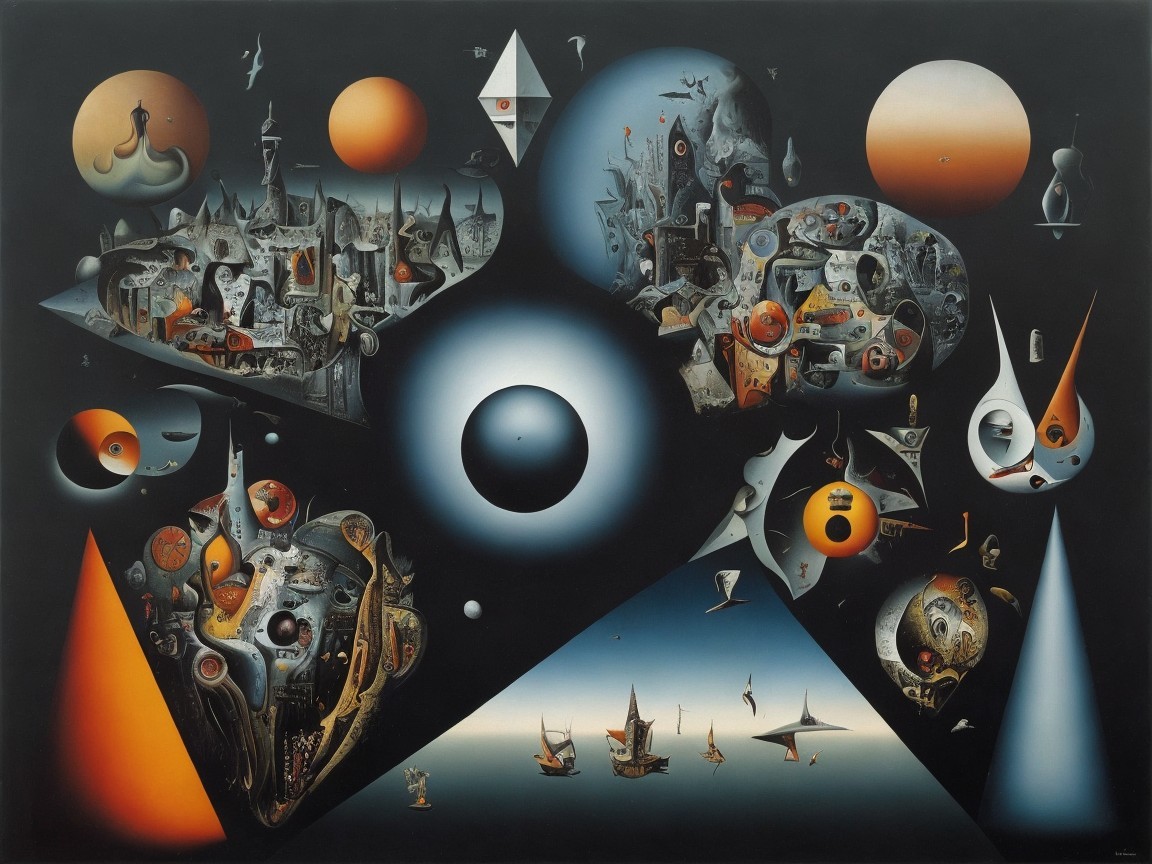 Surreal Landscape with Dark Void and Dream-like Structures
