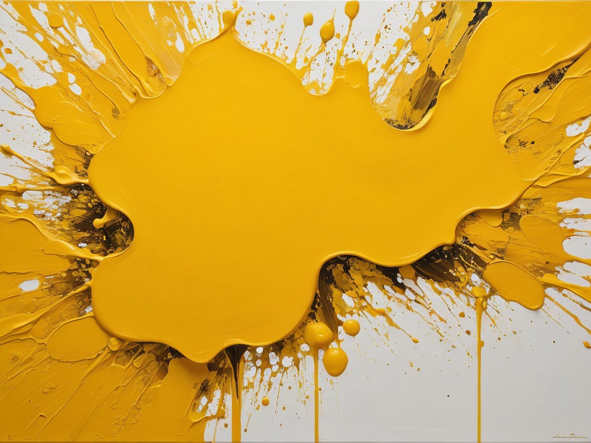 Yellow Paint Spill on White Canvas with Dynamic Energy
