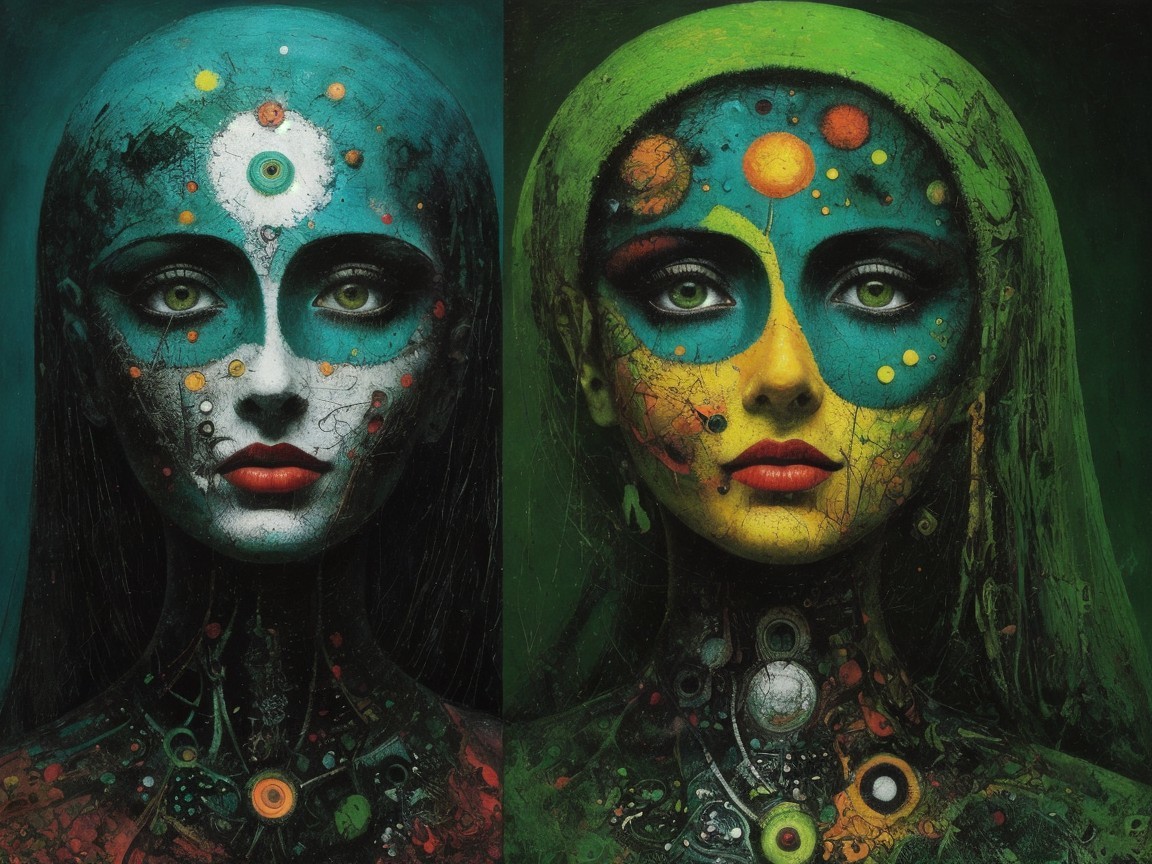Female Figures with Intricate Face Paint Designs