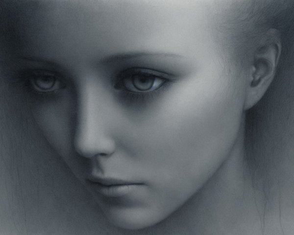 Realistic Portrait of a Young Woman with Pale Skin