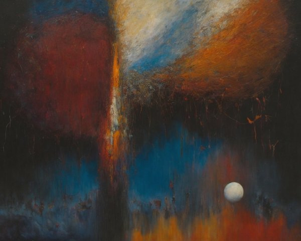 Abstract Landscape with Bold Colors and Luminous Orb