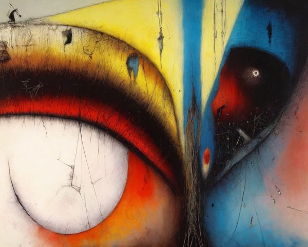 Dark Expressionist Abstract Painting with Eyes and Colors