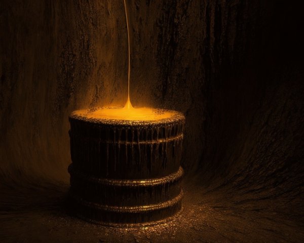 Golden Liquid Flowing onto Dark Textured Pedestal