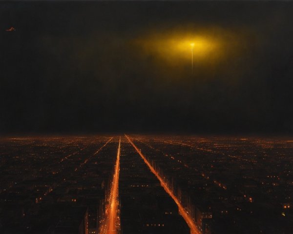 Urban Cityscape with Orange Lights and Yellow Glow