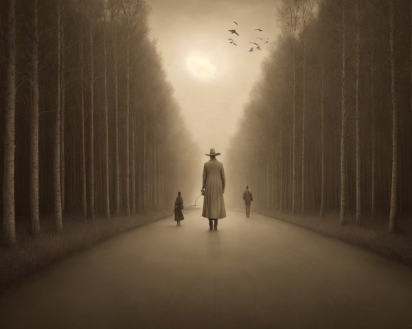 Misty Landscape with Figures on a Narrow Road