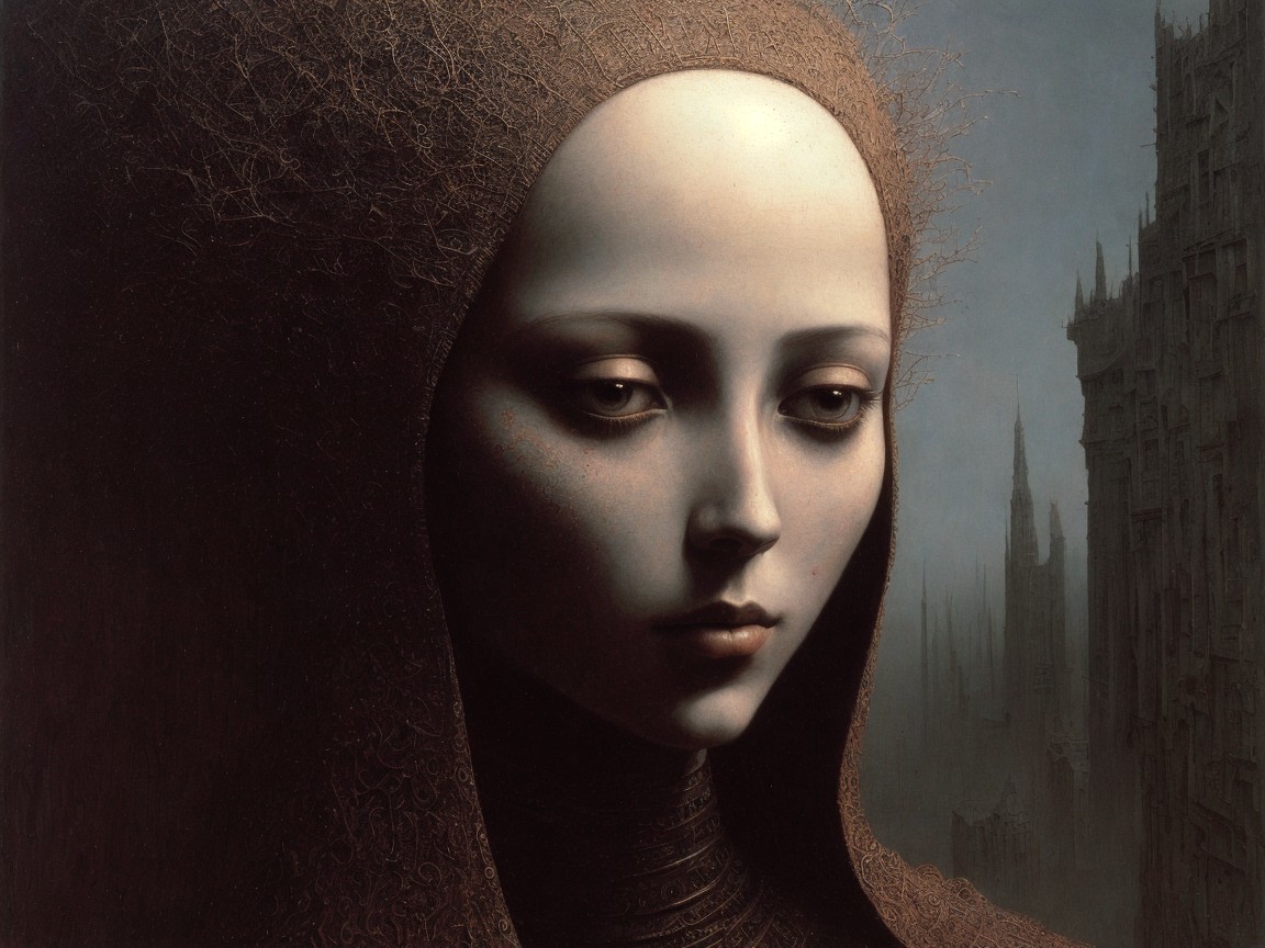 Ethereal Figure Against Dark Gothic Architecture