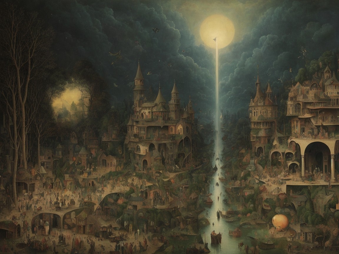 Intricate Castles and Lush Greenery in a Fantastical Scene