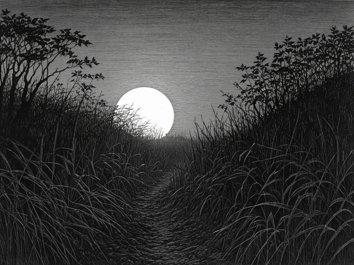 Luminous Moon Over Serene Nighttime Pathway Scene