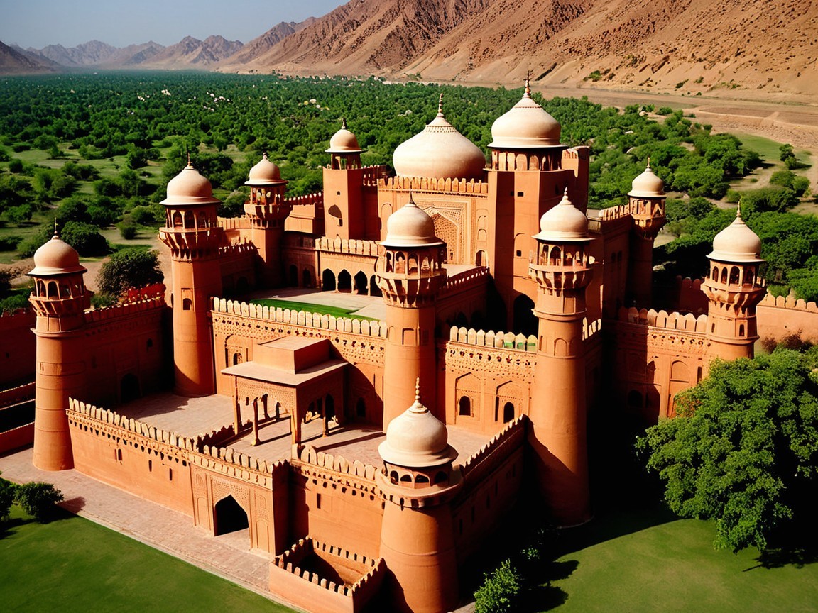 Reddish-brown Sandstone Fortress Surrounded by Nature