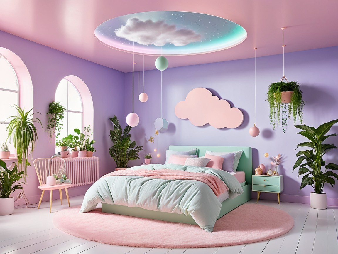 Whimsical Bedroom with Pastel Pink and Mint Decor