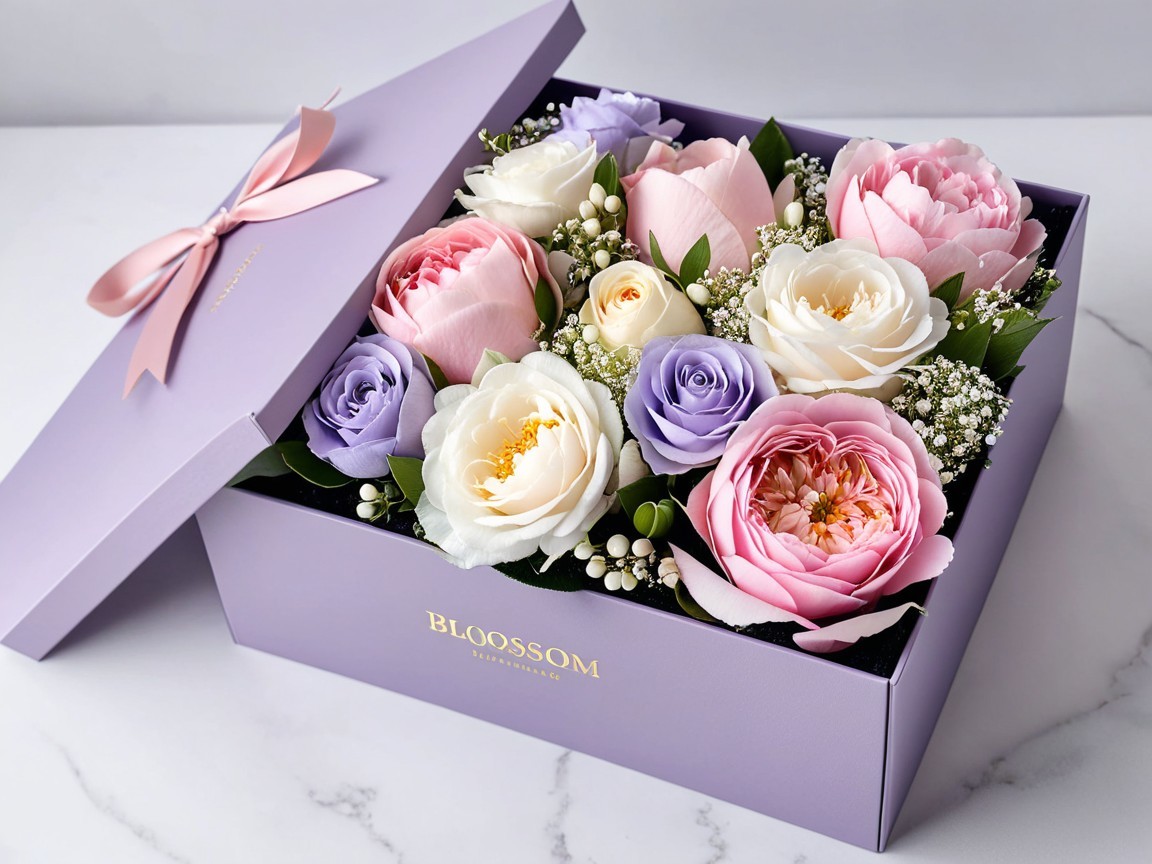 Pastel Floral Gift Box with Roses and Peonies
