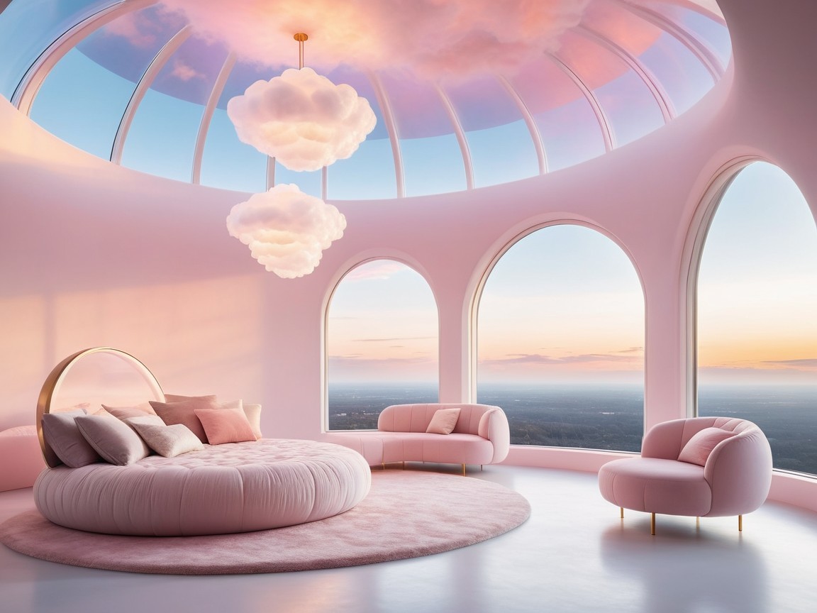 Modern Serene Room with Pink Tones and Plush Furnishings