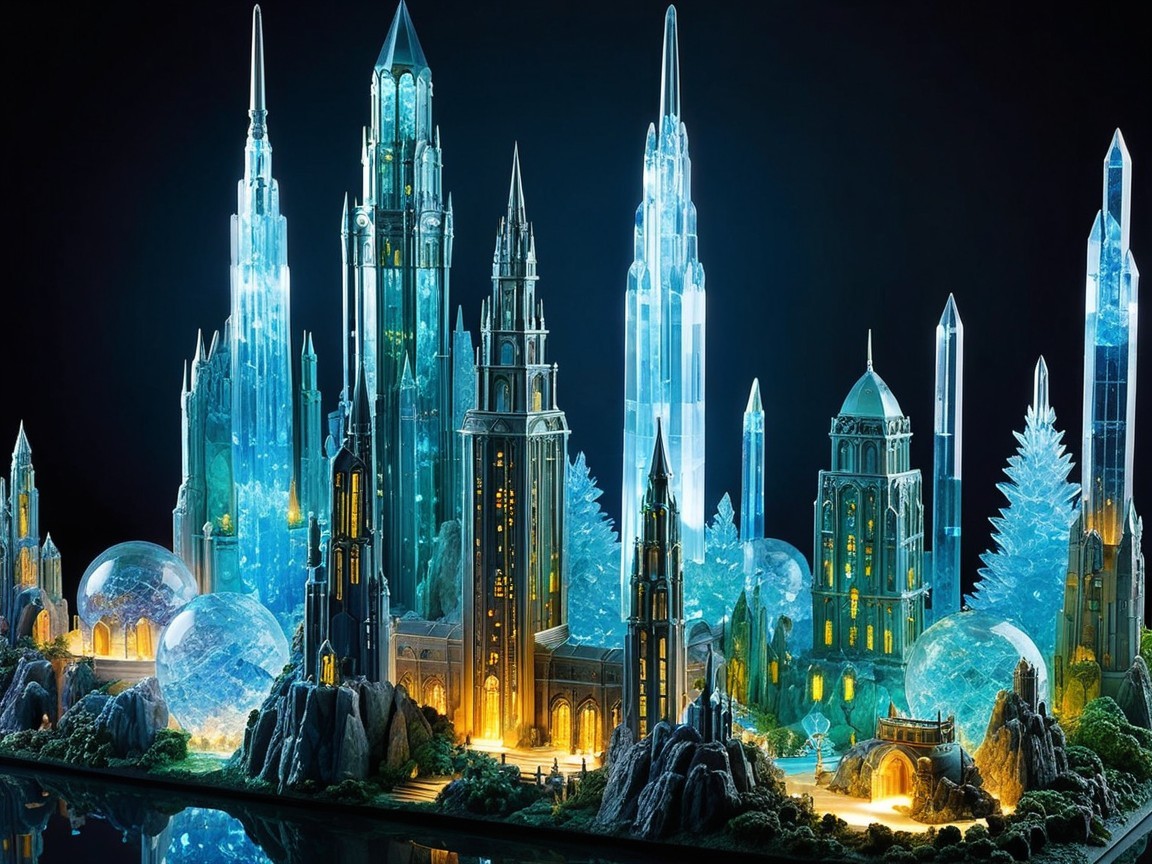 Fantastical Cityscape of Shimmering Crystals and Lights