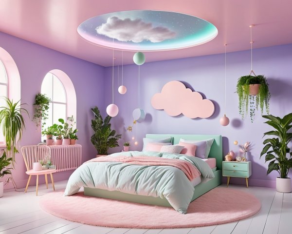 Whimsical Bedroom with Pastel Pink and Mint Decor