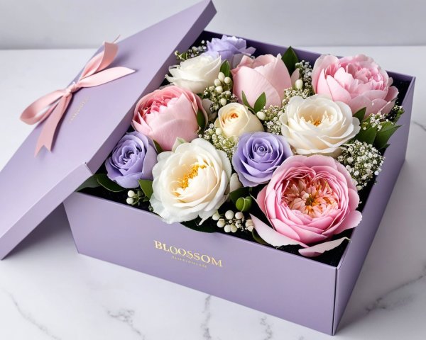 Pastel Floral Gift Box with Roses and Peonies