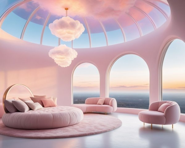 Modern Serene Room with Pink Tones and Plush Furnishings